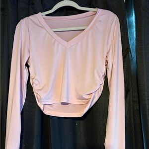 SHEIN Pink Ruched Long Sleeve Crop Blouse